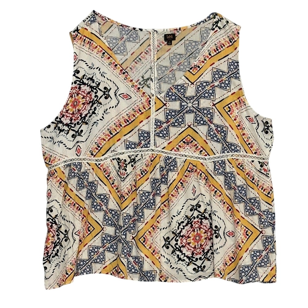 Lee Womens Top Plus 3X Colorful Peplum Tank Geometric Tribal Peasant Babydoll